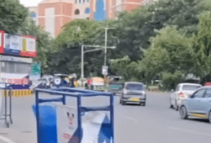 many van runing in acity.