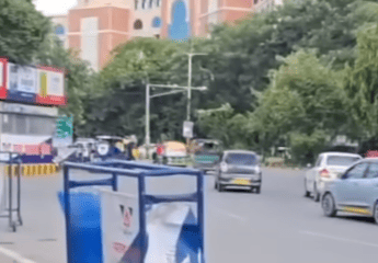 many van runing in acity.