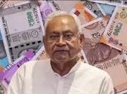 A person in a white shirt stands in front of a background filled with various Indian currency notes. The tone suggests a financial or economic theme.